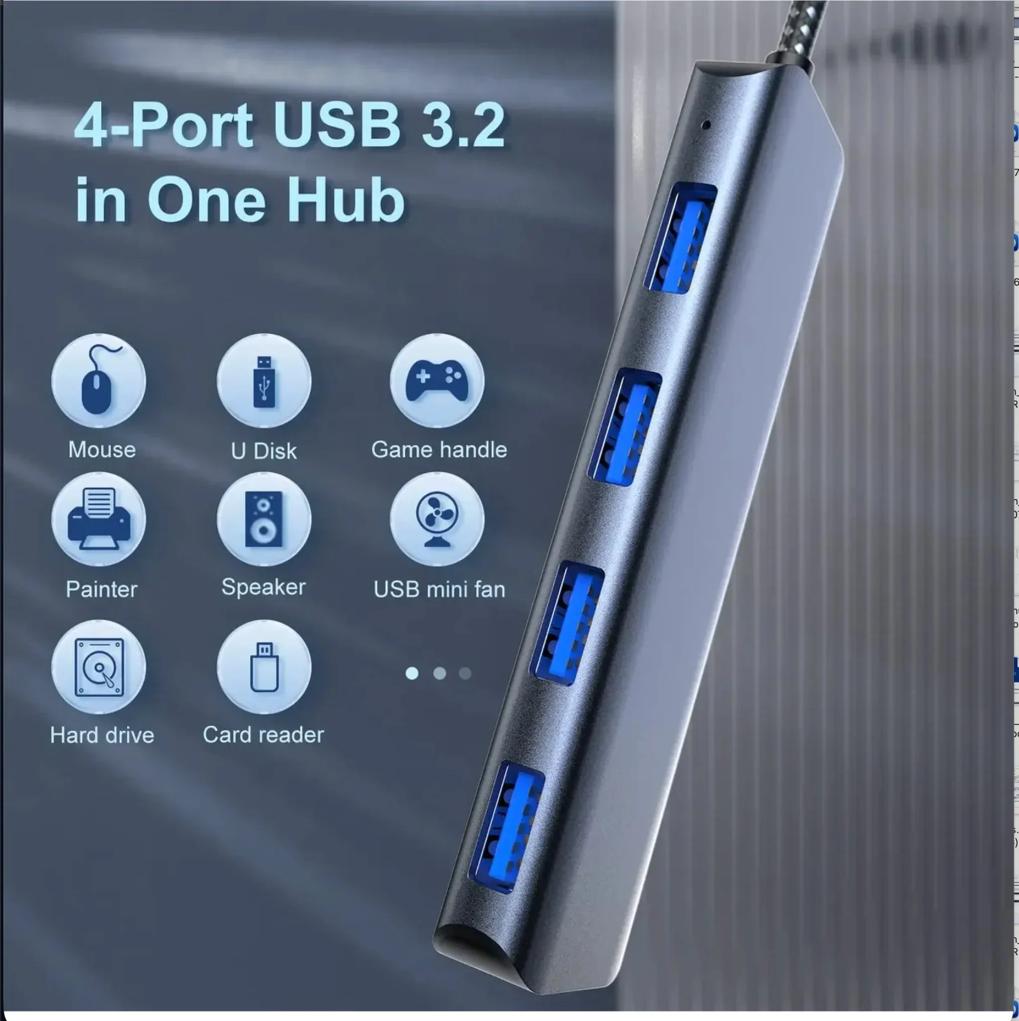 HUB SUODAO USB ADAPTER USB-C 4 PUERTOS USB-A 3.2, vista 4
