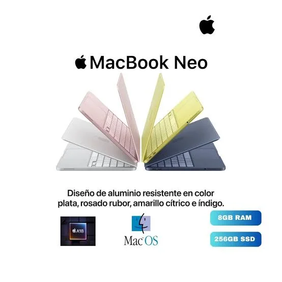 PORTÁTIL APPLE MACBOOK NEO 13" A18 PRO CHIP 6‑CORE CPU 5‑CORE GPU 8GB RAM 256GB SSD CITRUS, vista 2