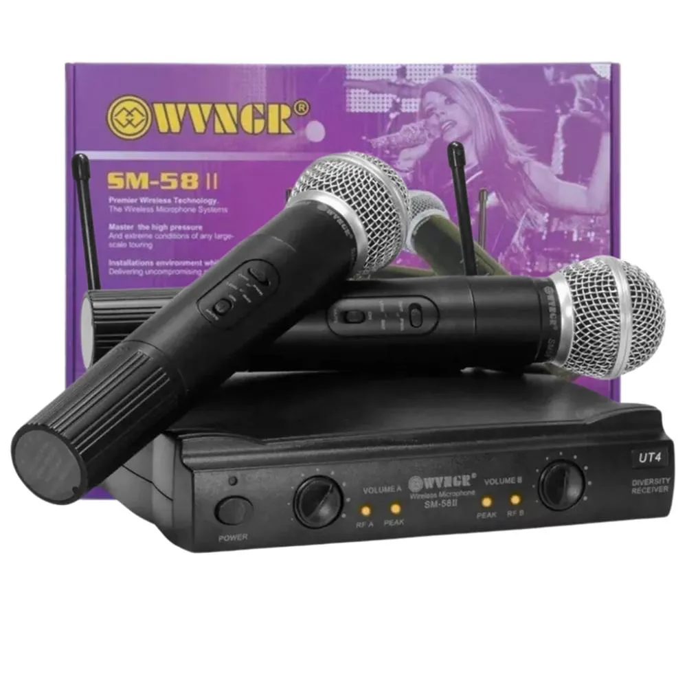 MICRÓFONO PÓRTATIL WVNGR SM-58II SISTEMA DE KARAOKE INALÁMBRICO UHF CON 2 MICRÓFONOS, vista 2