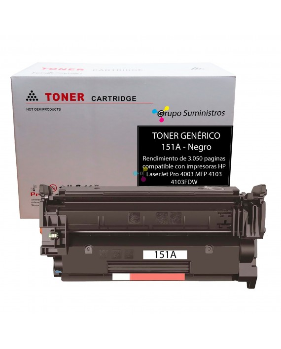 TÓNER HP W1510A 151A NEGRO SIN CHIP GENÉRICO COMPATIBLE LASERJET PRO 4003 MFP 4103