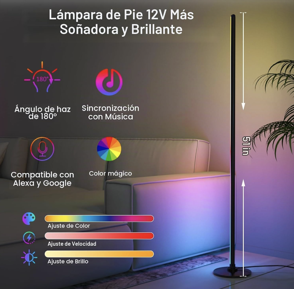 ACCESORIO PARA ASISTENTE INTELIGENTE LANMONLILY 0003 RGB (DIGITAL COLOR) LED FLOOR LAMP, COMPATIBLE CON ALEXA Y GOOGLE ASSISTANT, SINCRONIZACIÓN DE MÚSICA, vista 3